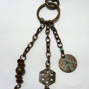 The Sak Purse Handbag Charms Antique  Metal Key Chain Boho Peace Sign